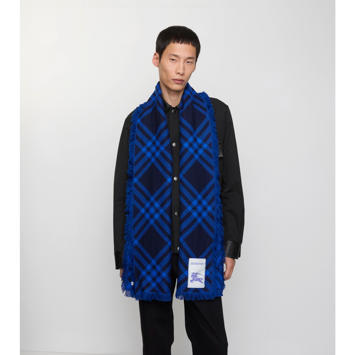 Wide Check Wool Silk Scarf