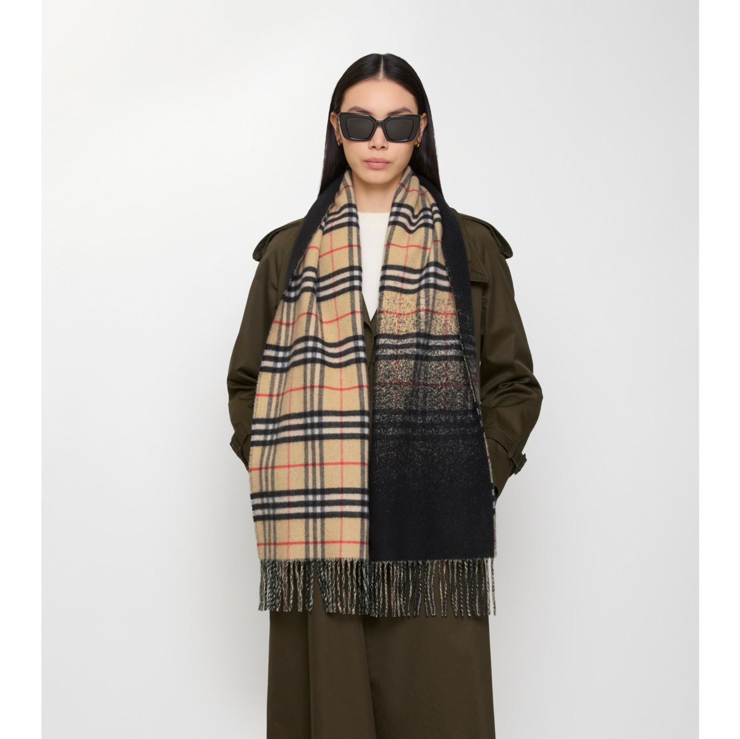 Gradient Check Cashmere Scarf