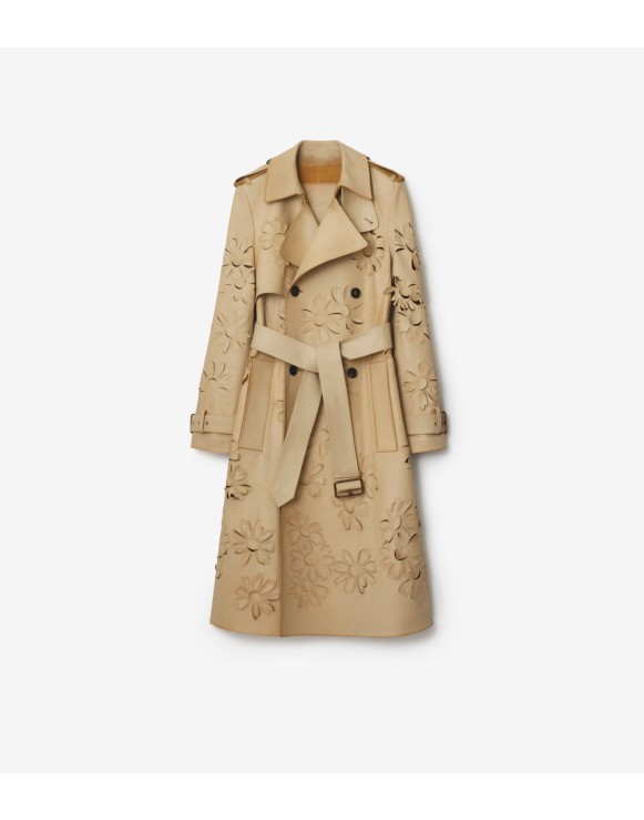 Long Cutout Daisy Suede Trench Coat