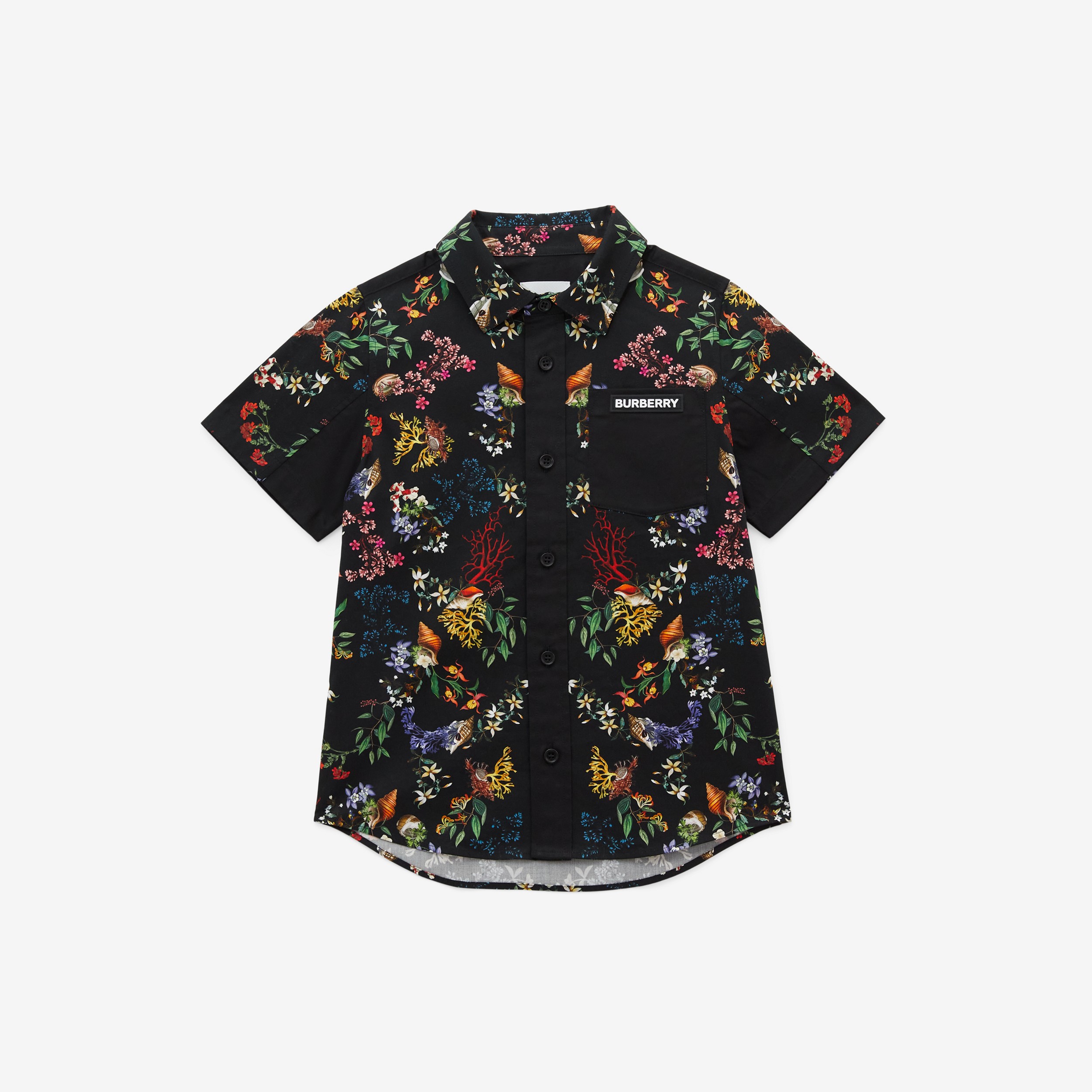 Camisa de manga corta en algodón con motivo de corales (Negro) | Burberry® oficial - 1