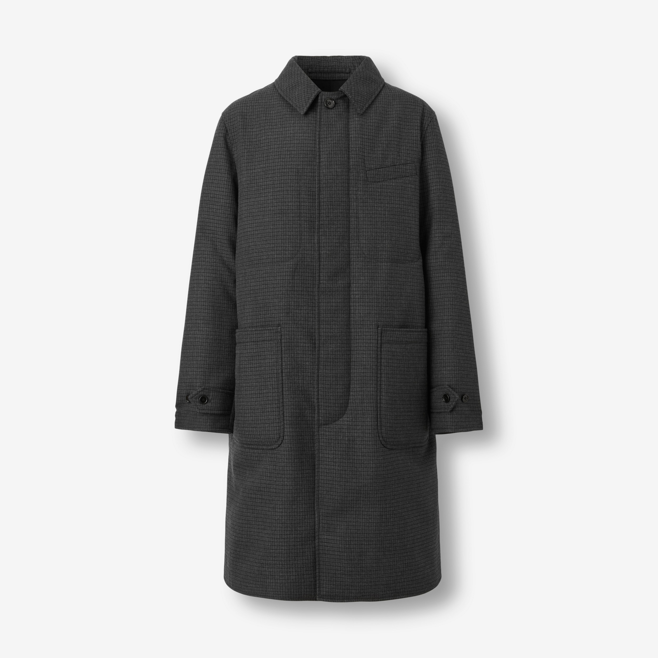 Car coat in lana con motivo tartan micro (Nero Fumo) - Uomo | Sito ufficiale Burberry® - 1