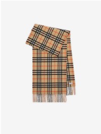 Wide Check Cashmere Scarf in colour Sand