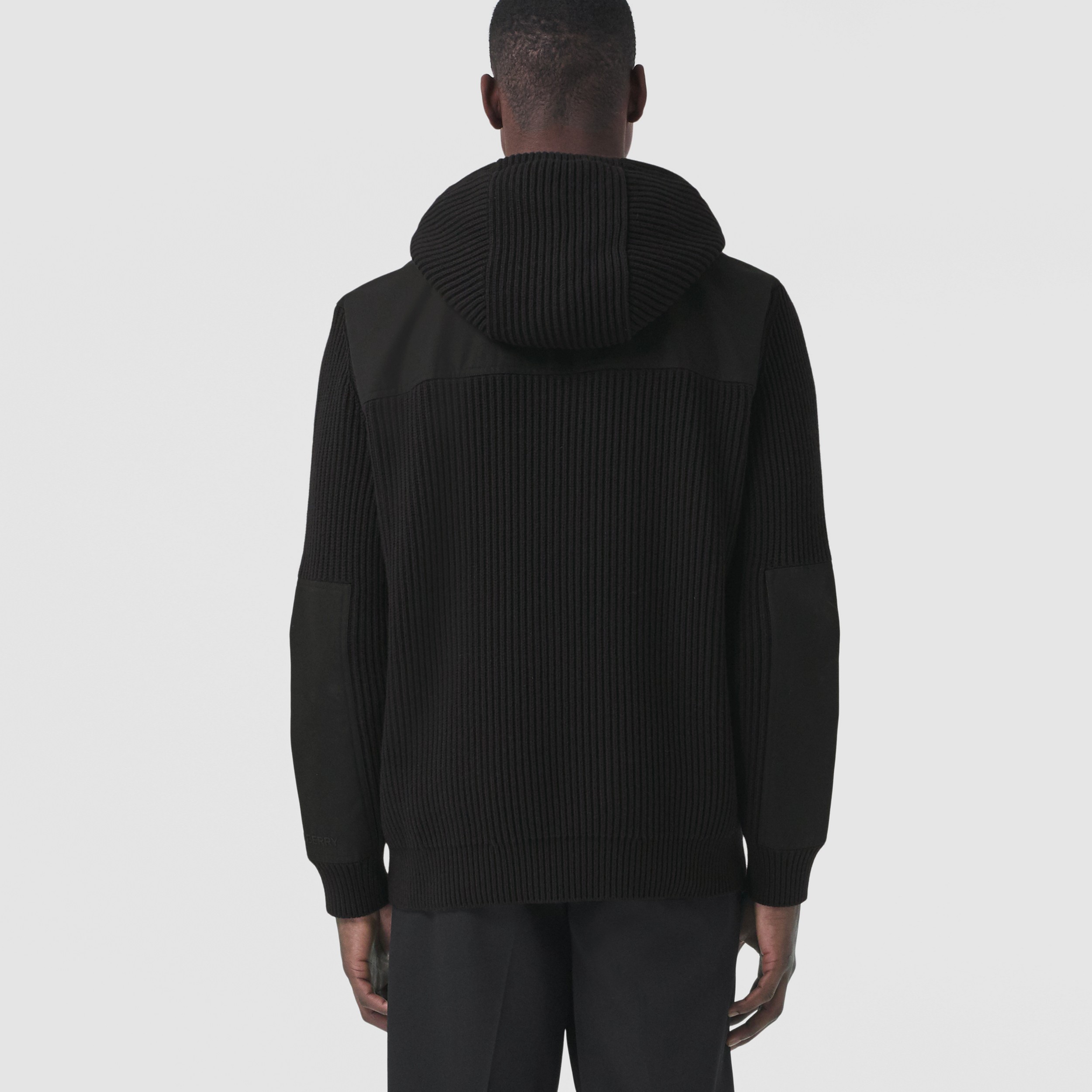 Rib Knit Wool Cotton Hoodie in Black - Men | Burberry® Official - 3