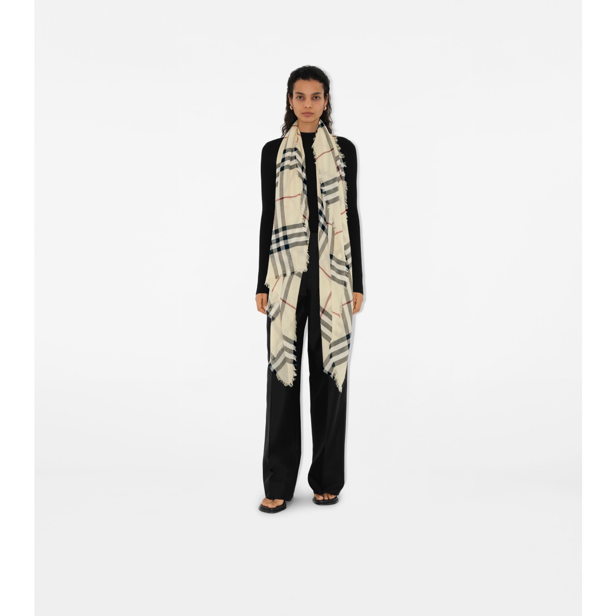  Check Wide Wool Scarf