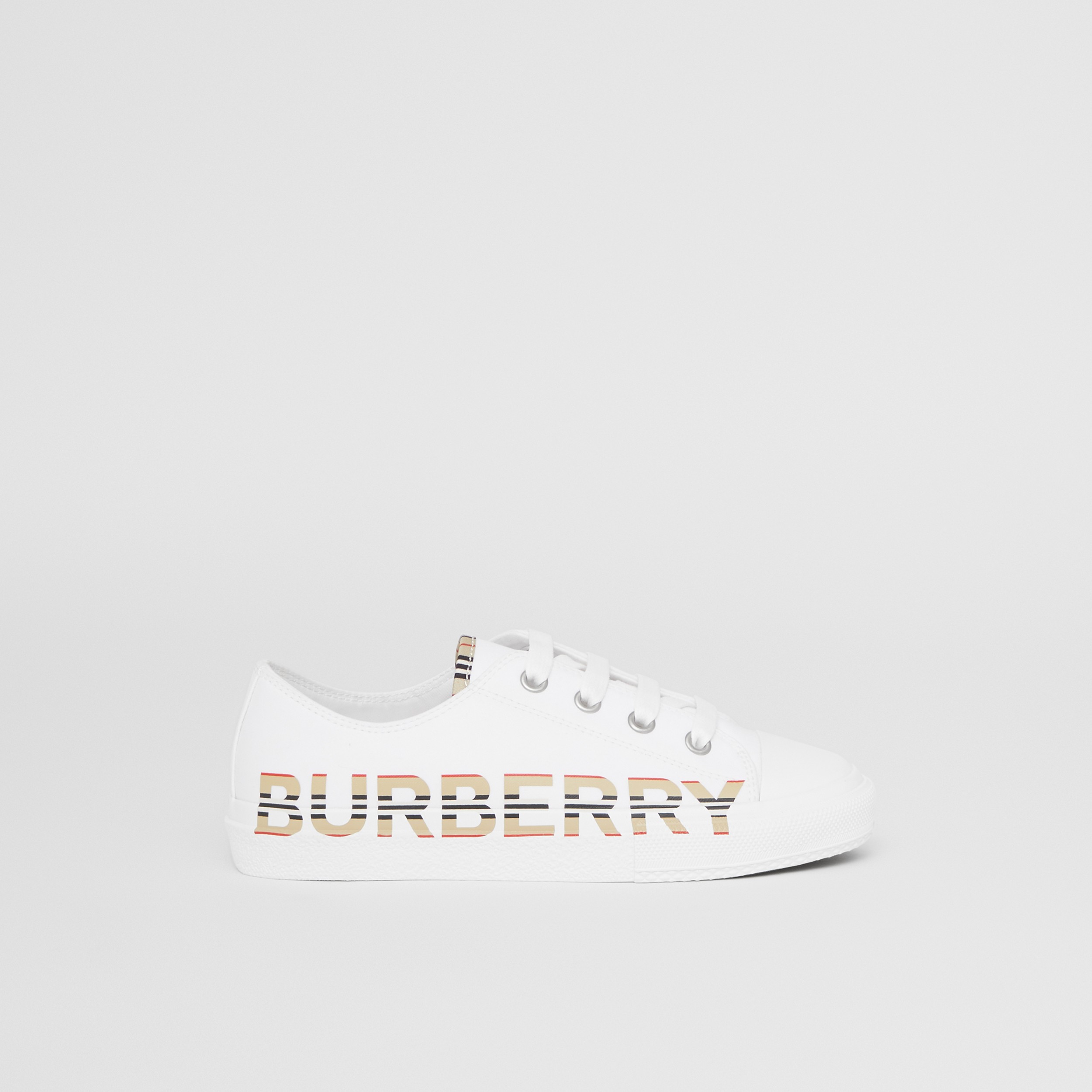 Icon Stripe Logo Print Cotton Gabardine Sneakers in Optic White | Burberry® Official - 4