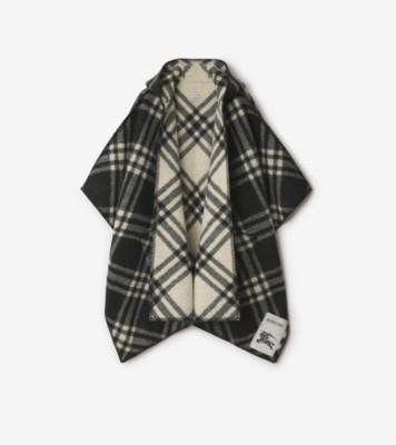 リバーシブル チェック ウールケープ (ブラック／エクリュ) | Burberry