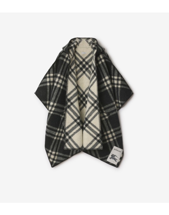 Reversible Check Wool Cape