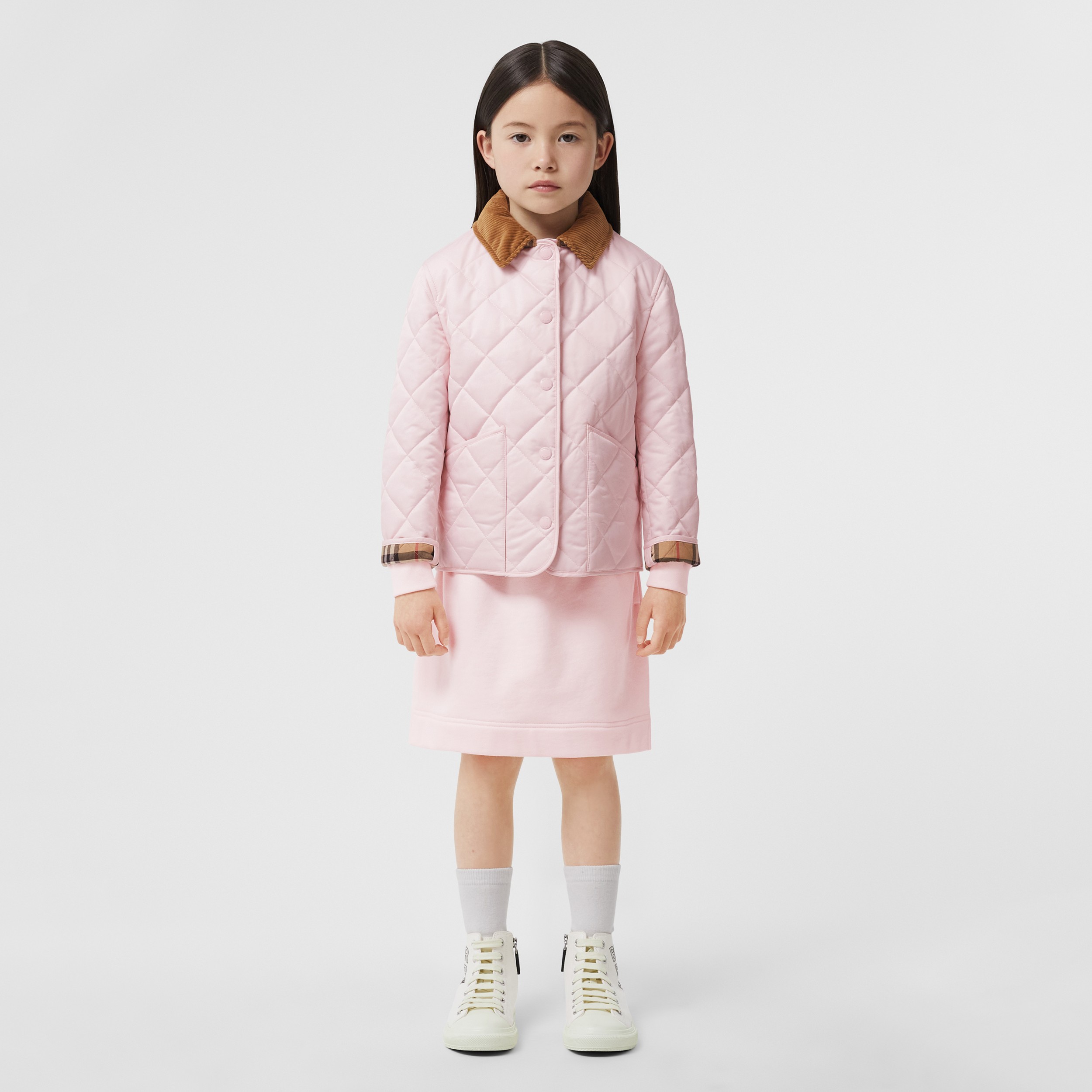 Corduroy Collar Diamond Quilted Jacket in Alabaster Pink | Burberry® Official - 4