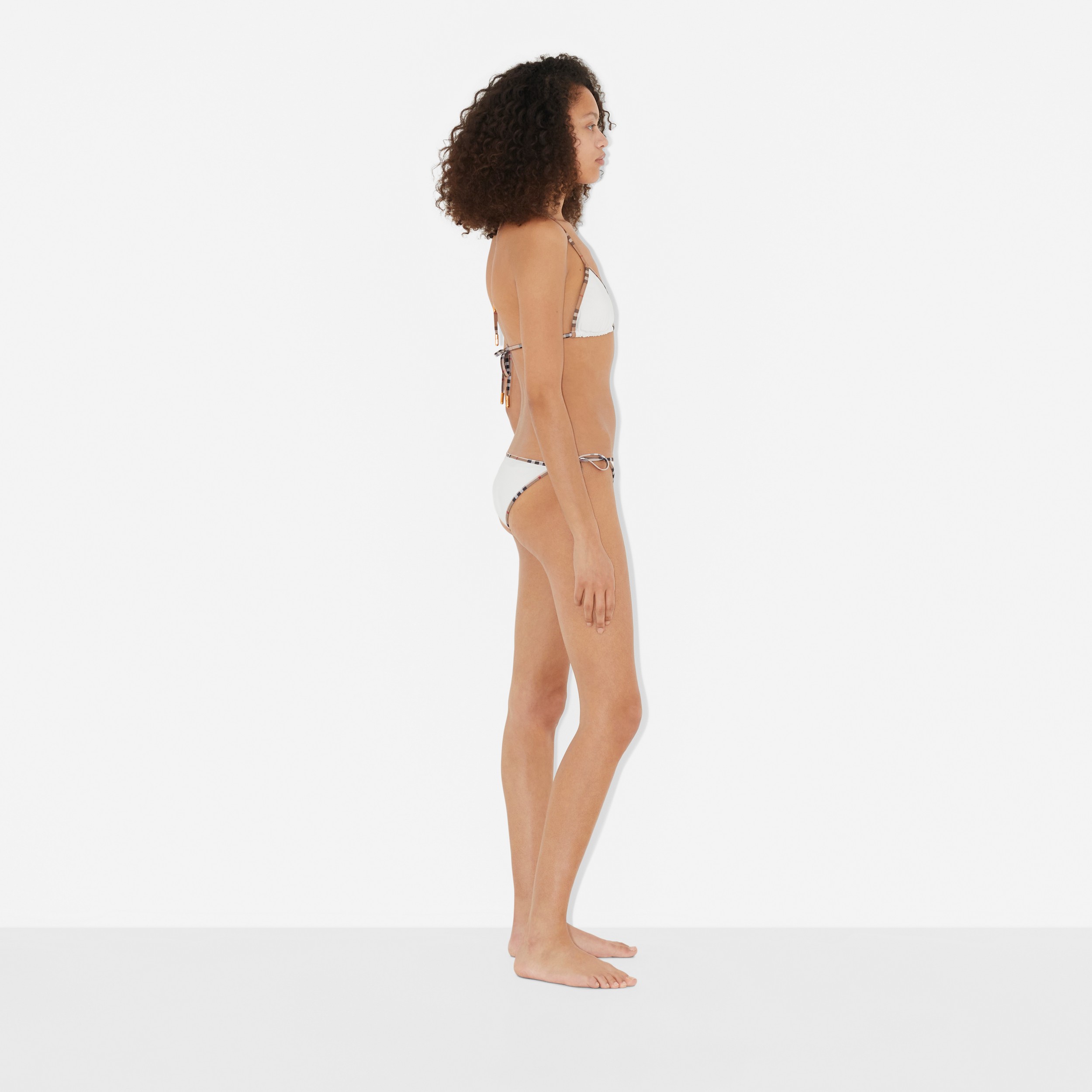 Check Trim Stretch Nylon Triangle Bikini in White - Women | Burberry® Official - 3