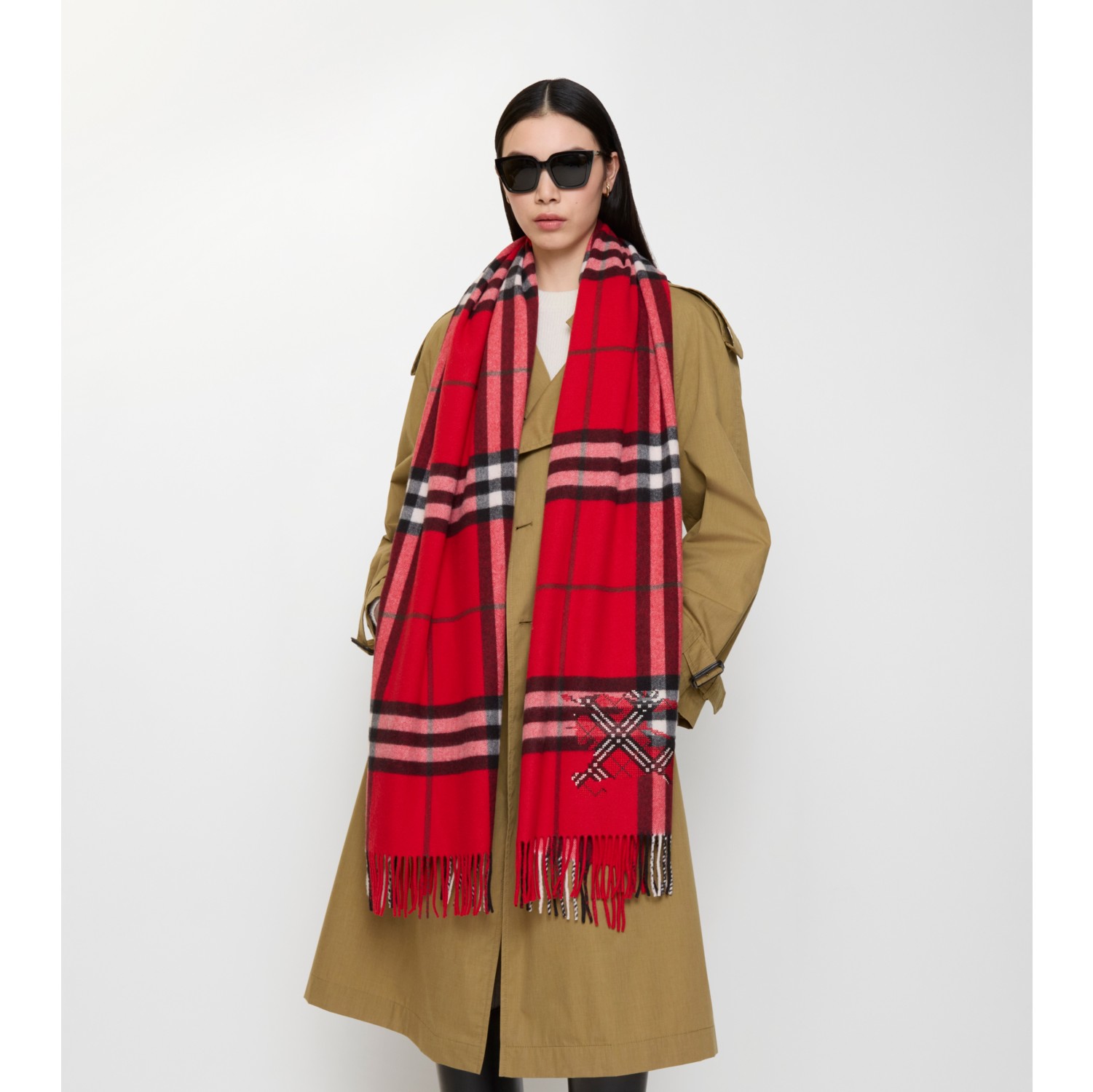 Wide Cross Stitch EKD Check Cashmere Scarf