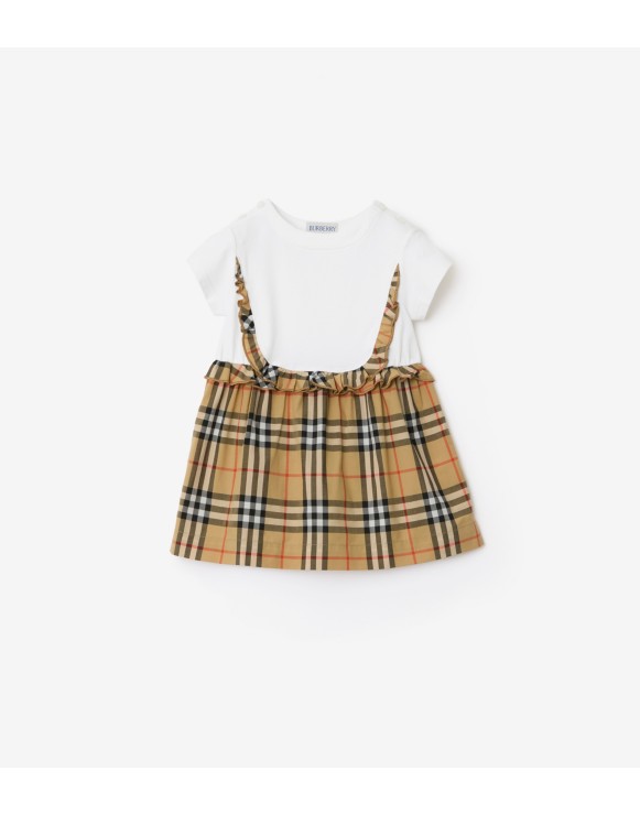 Stretchbaumwollkleid mit Check-Besatz und Höschen