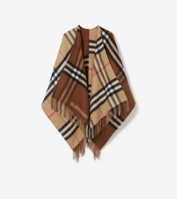 コントラストチェック ウールカシミア ケープ (アーカイブベージュ／ダークバーチブラウン) | Burberry®公式サイト