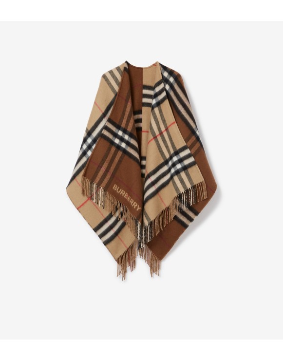 Contrast Check Wool Cashmere Cape