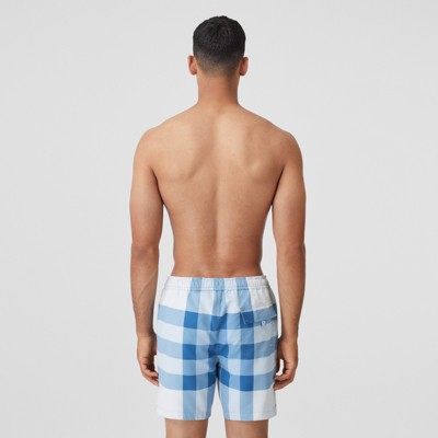 Check Print Swim Shorts in Sky Blue 