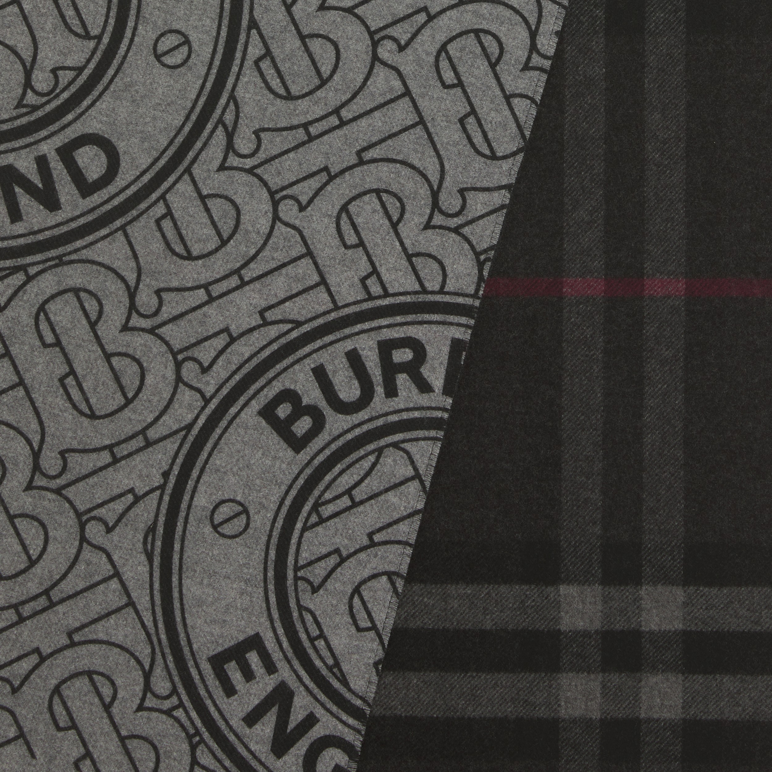 Reversible Check and Monogram Cashmere Scarf in Shale Grey | Burberry® Official - 2