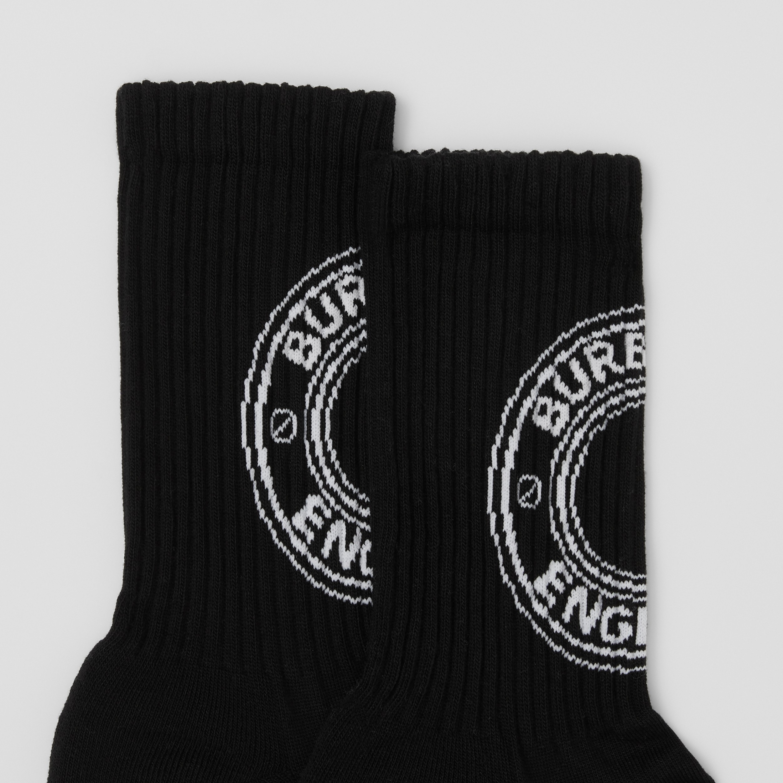 ロゴグラフィック インターシャテクニカルストレッチコットンソックス ブラック バーバリー