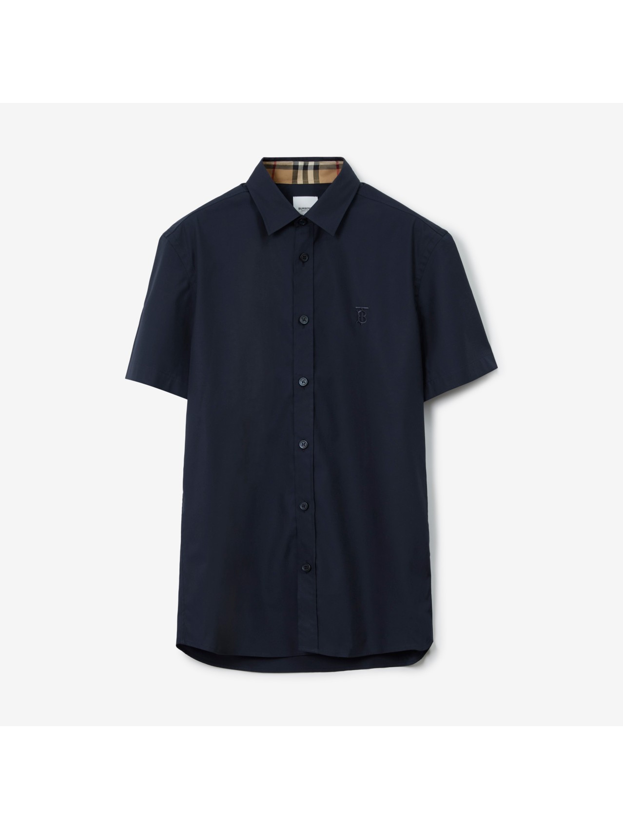 Short-sleeve Monogram Motif Stretch Cotton Shirt in Navy - Men | Burberry®  Official