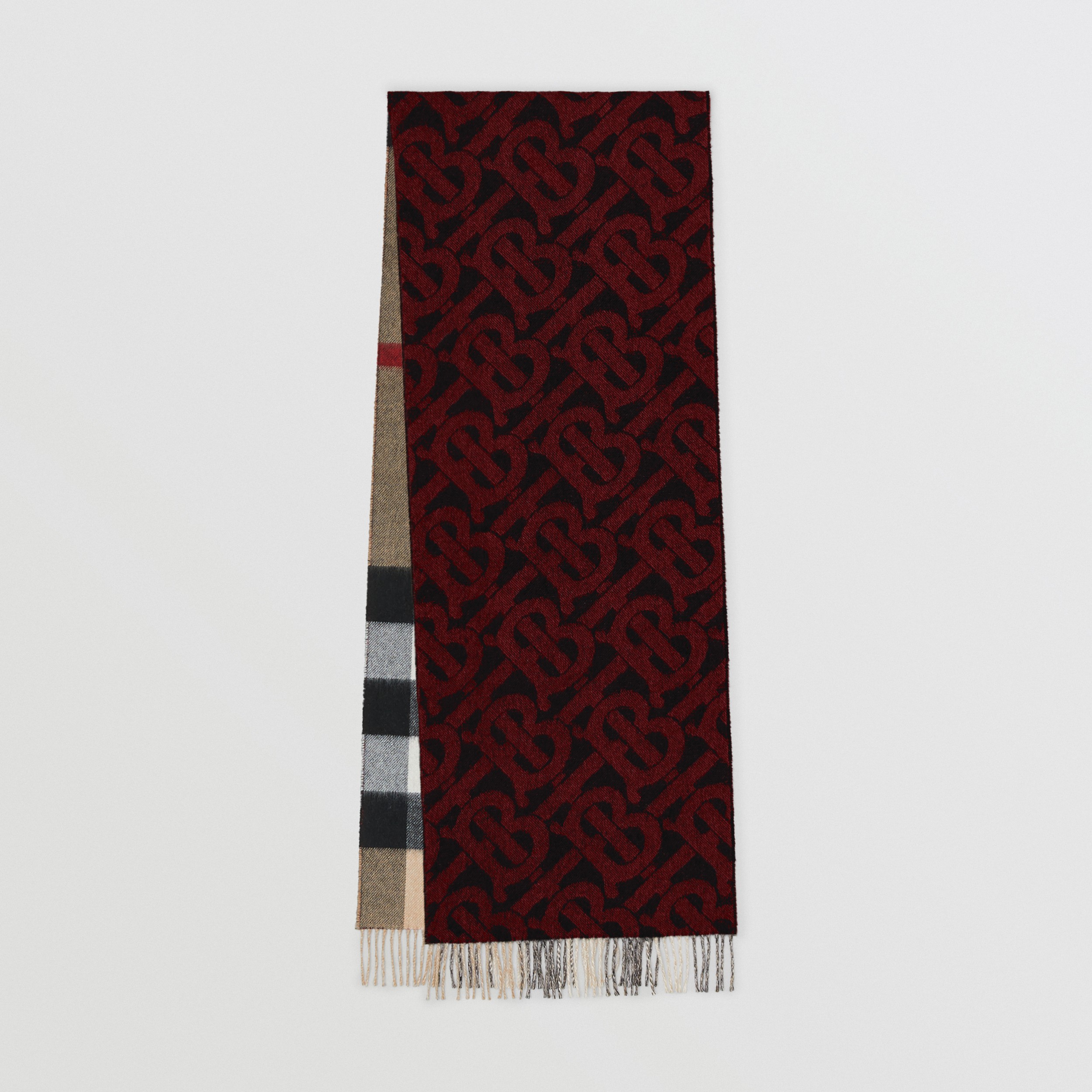 Reversible Check and Monogram Cashmere Scarf in Bright Red | Burberry® Official - 1