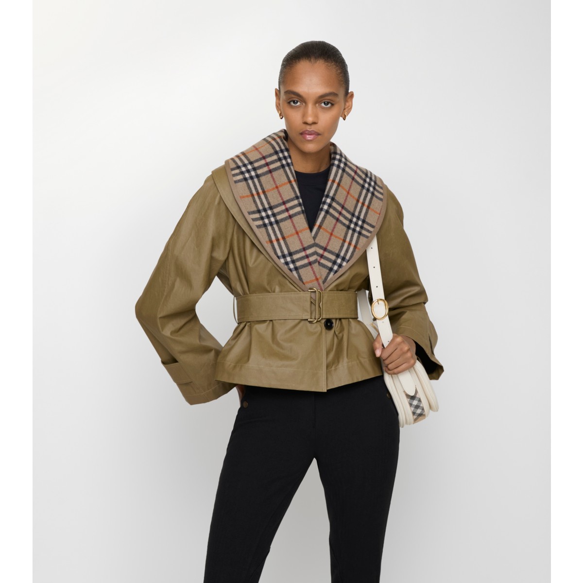  Check Cropped Jacket with Check Warmer