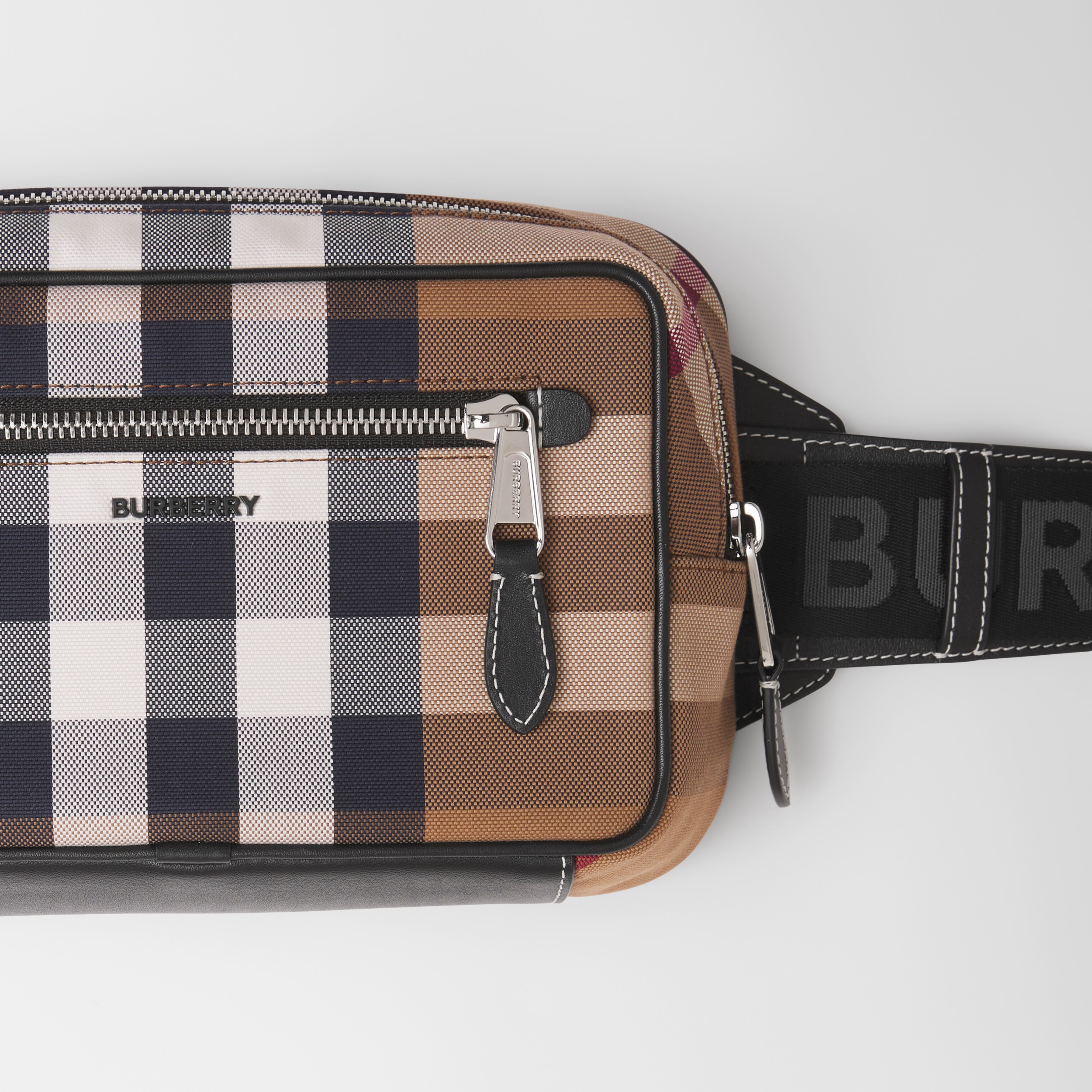 Check Cotton Canvas and Leather Bum Bag in Birch Brown Men Burberry