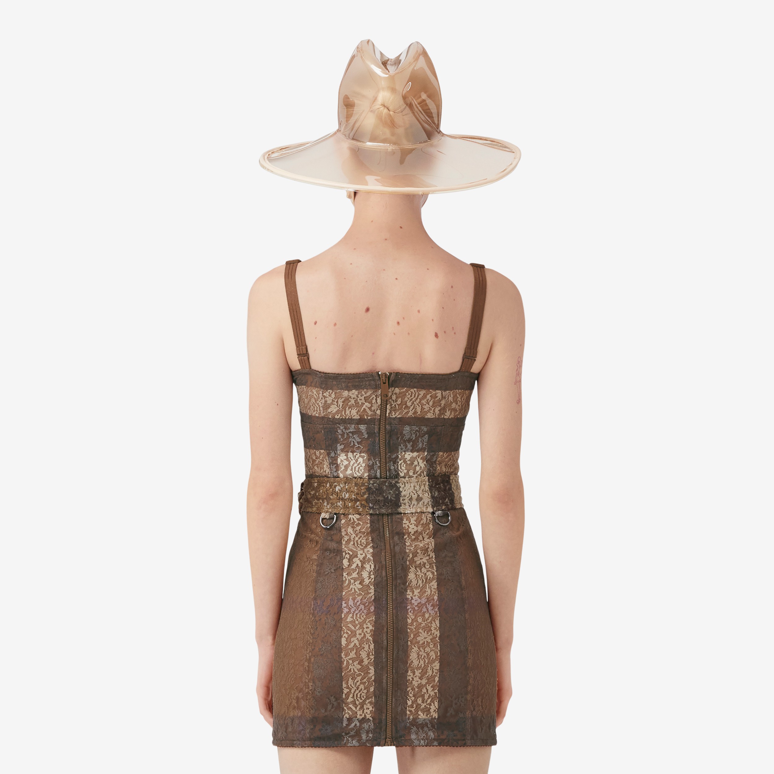 Vestido corset com cinto e renda em Check (Marrom Bétula Escuro) - Mulheres | Burberry® oficial - 2