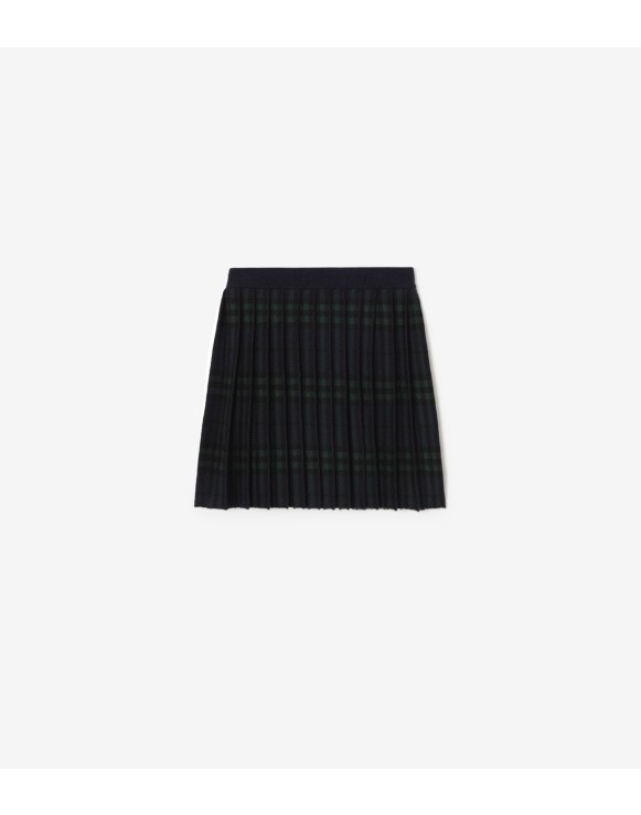 Pleated Check Wool Skirt