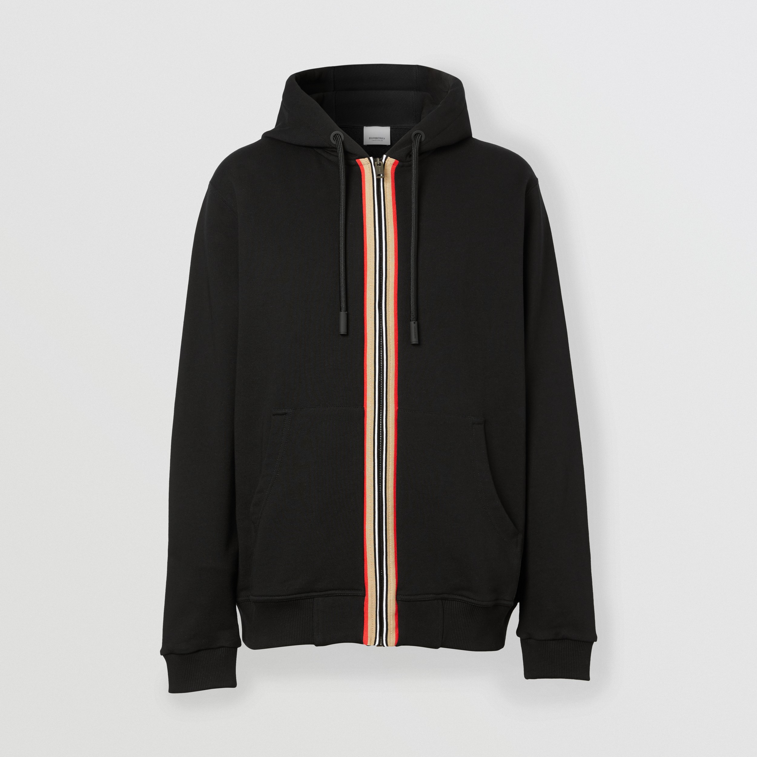 Icon Stripe Detail Cotton Hooded Top in Black - Men | Burberry® Official - 4