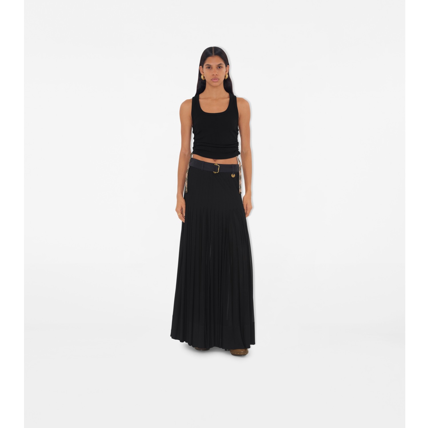 Pleated Crepe Jersey Maxi Skirt