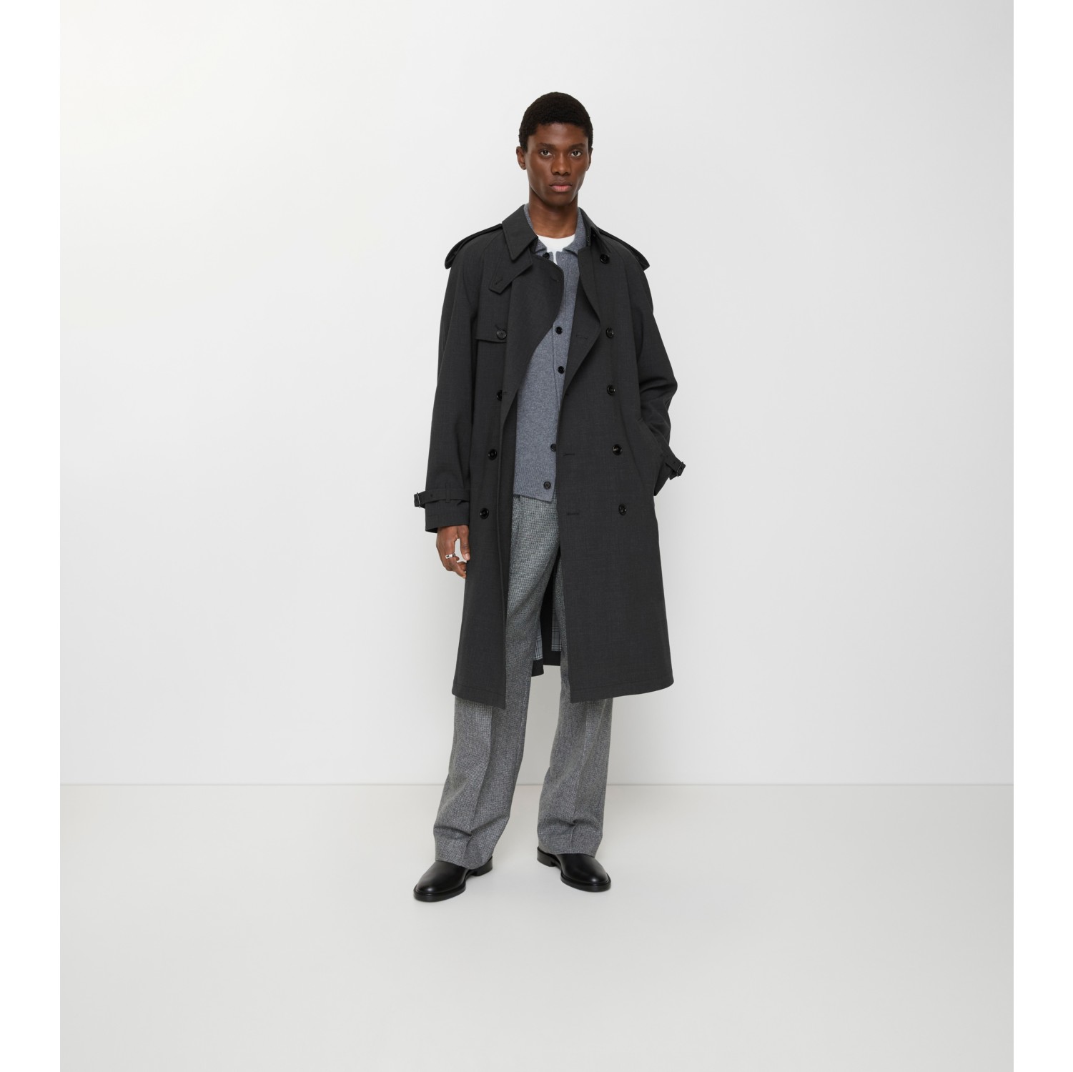 Long Bonded Stretch Wool Trench Coat in Onyx grey melange - Men, Cotton | Burberry® Official