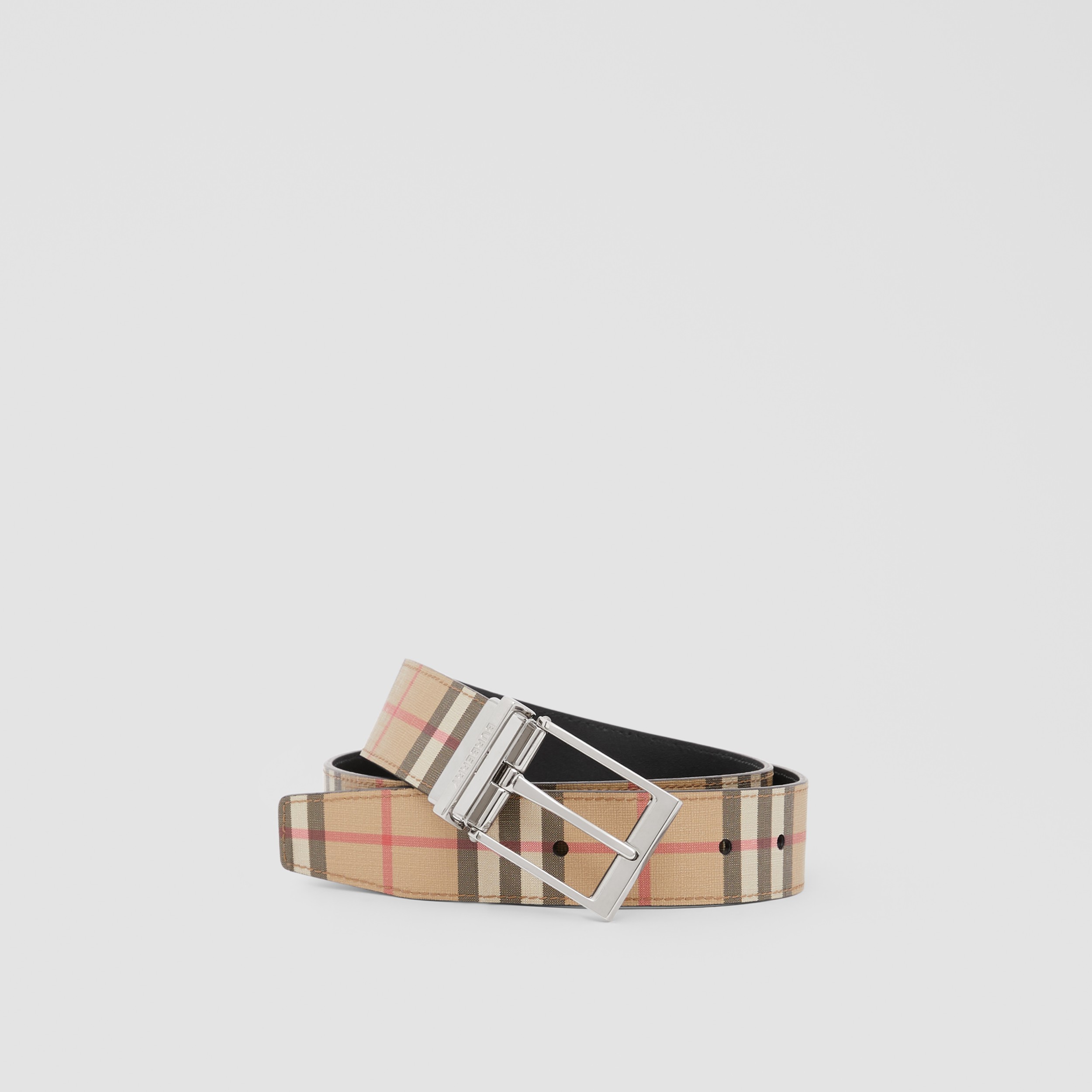 Check and Leather Reversible Belt in Archive Beige/black - Men | Burberry®  Official