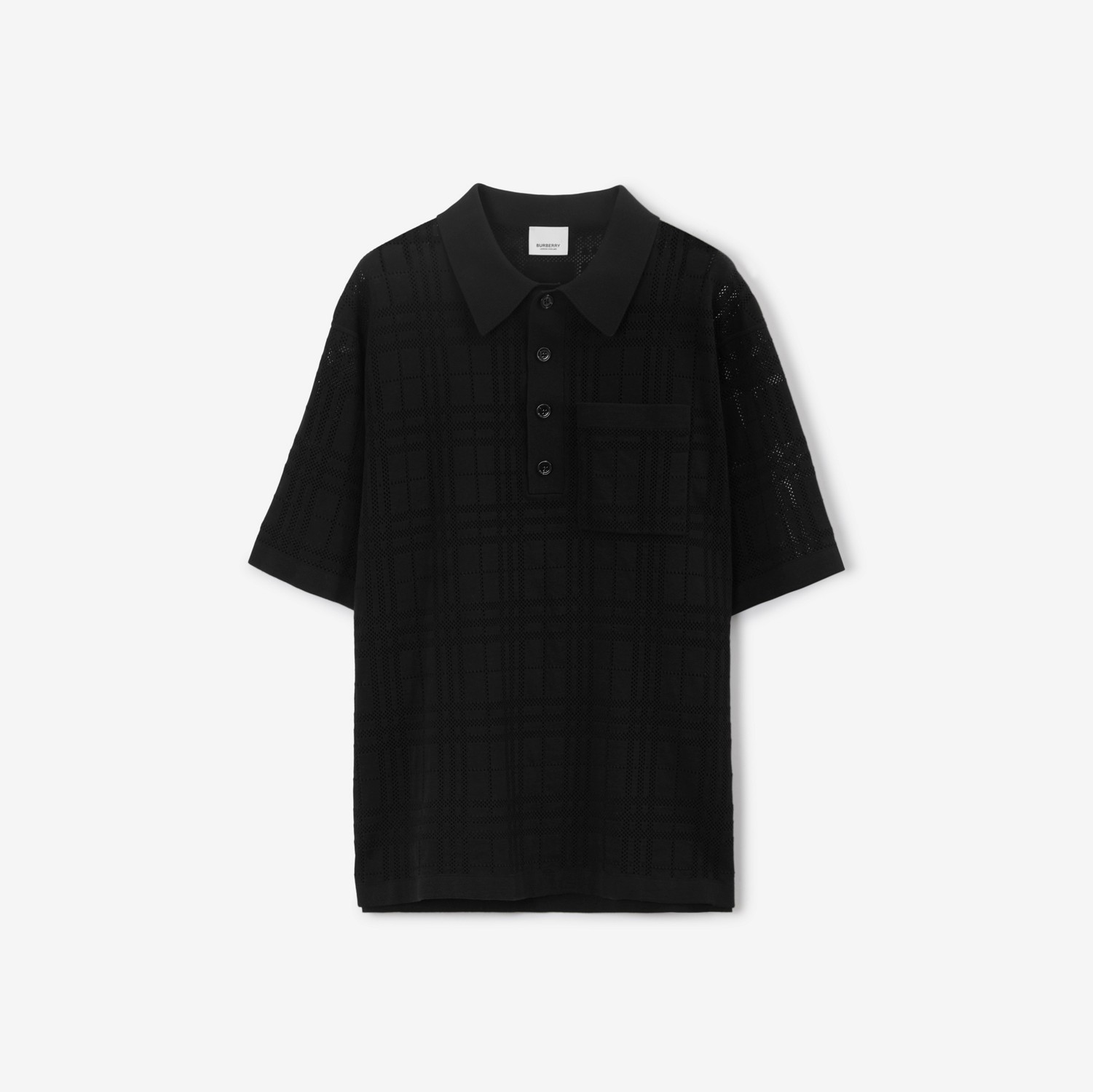 Camisa polo oversize de algodão tecnológico Check (Preto) - Homens | Burberry® oficial