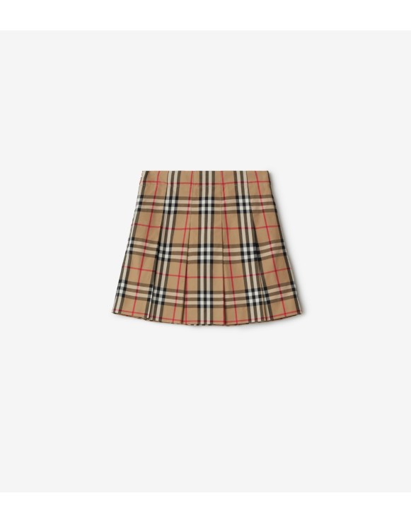 Check Cotton Pleated Skirt