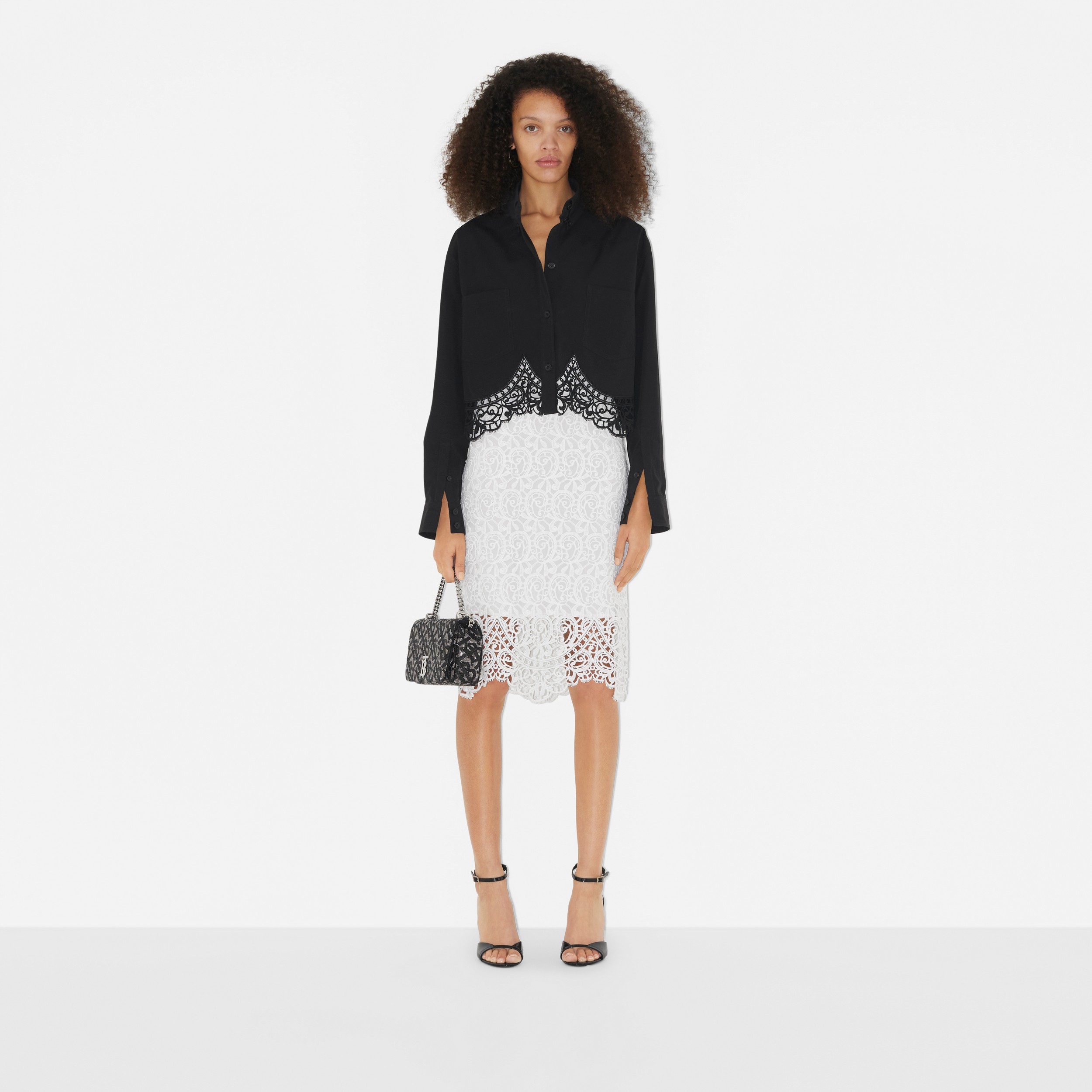 Custom Fit Macramé Lace Pencil Skirt in Optic White - Women | Burberry® Official - 2