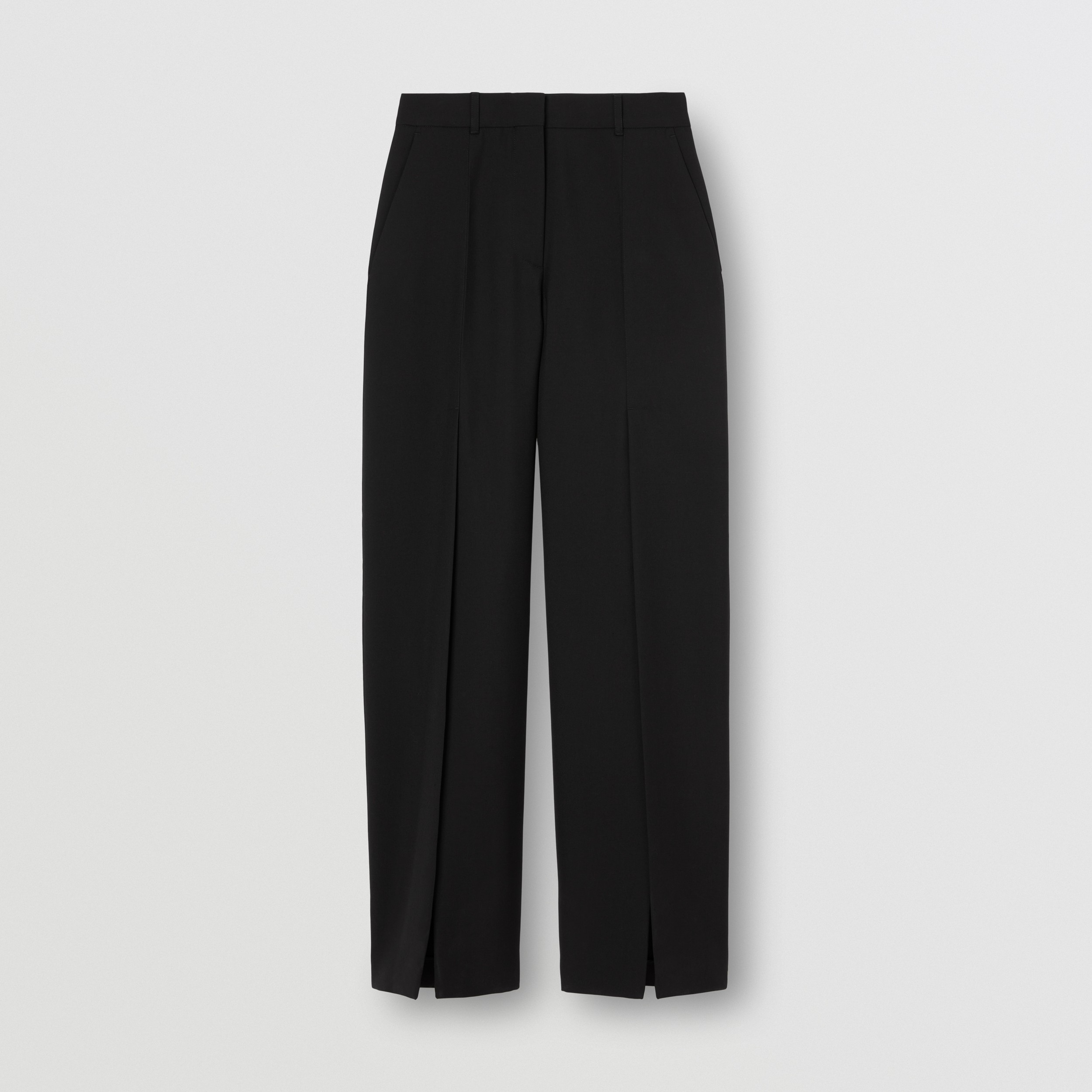 Split Detail Wool Wide-leg Trousers in Black - Women | Burberry® Official - 4
