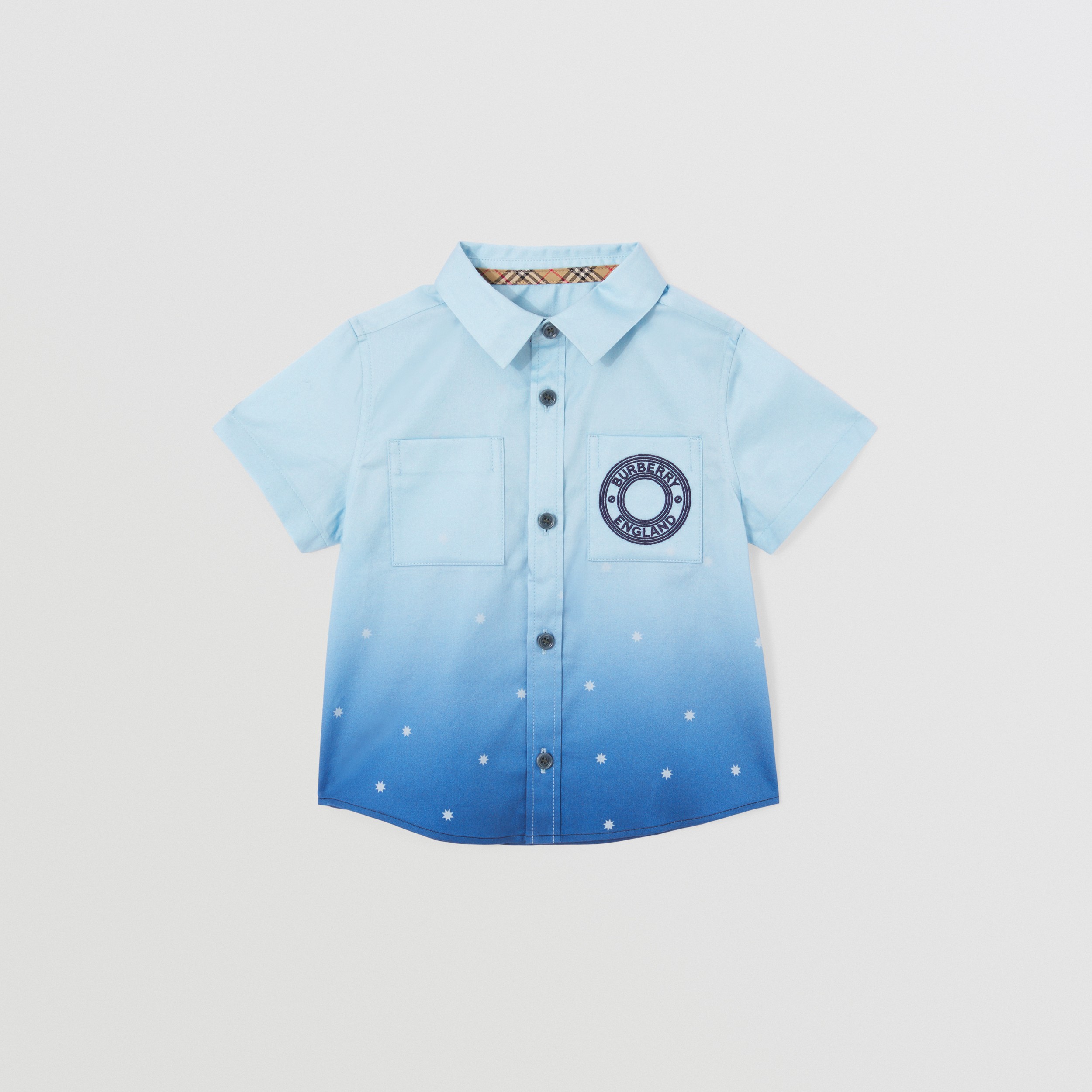 Camisa de mangas curtas em algodão com estampa de constelação (Azul Claro/azul Marinho) | Burberry® oficial - 1