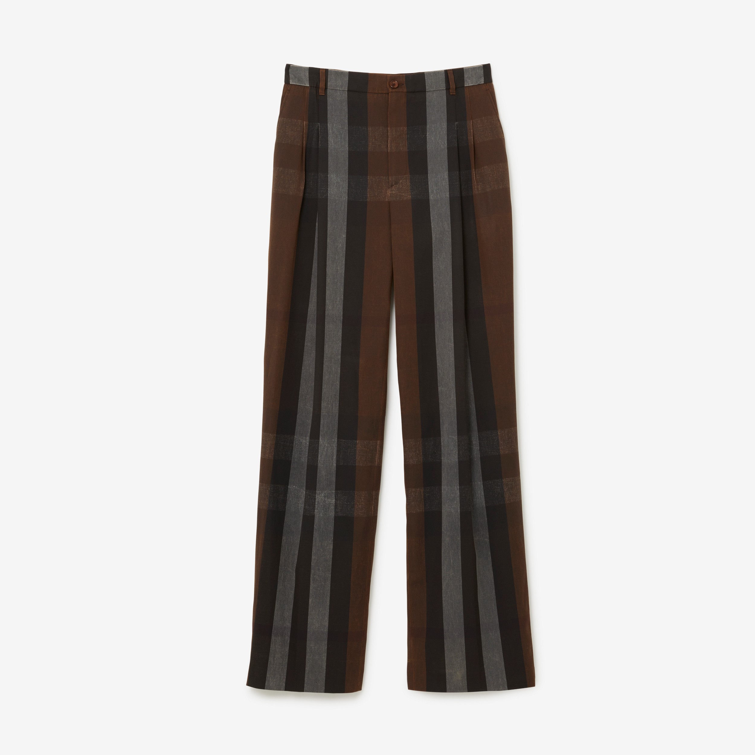 Check Cotton Blend Tailored Trousers in Dark Birch Brown - Men | Burberry® Official - 1