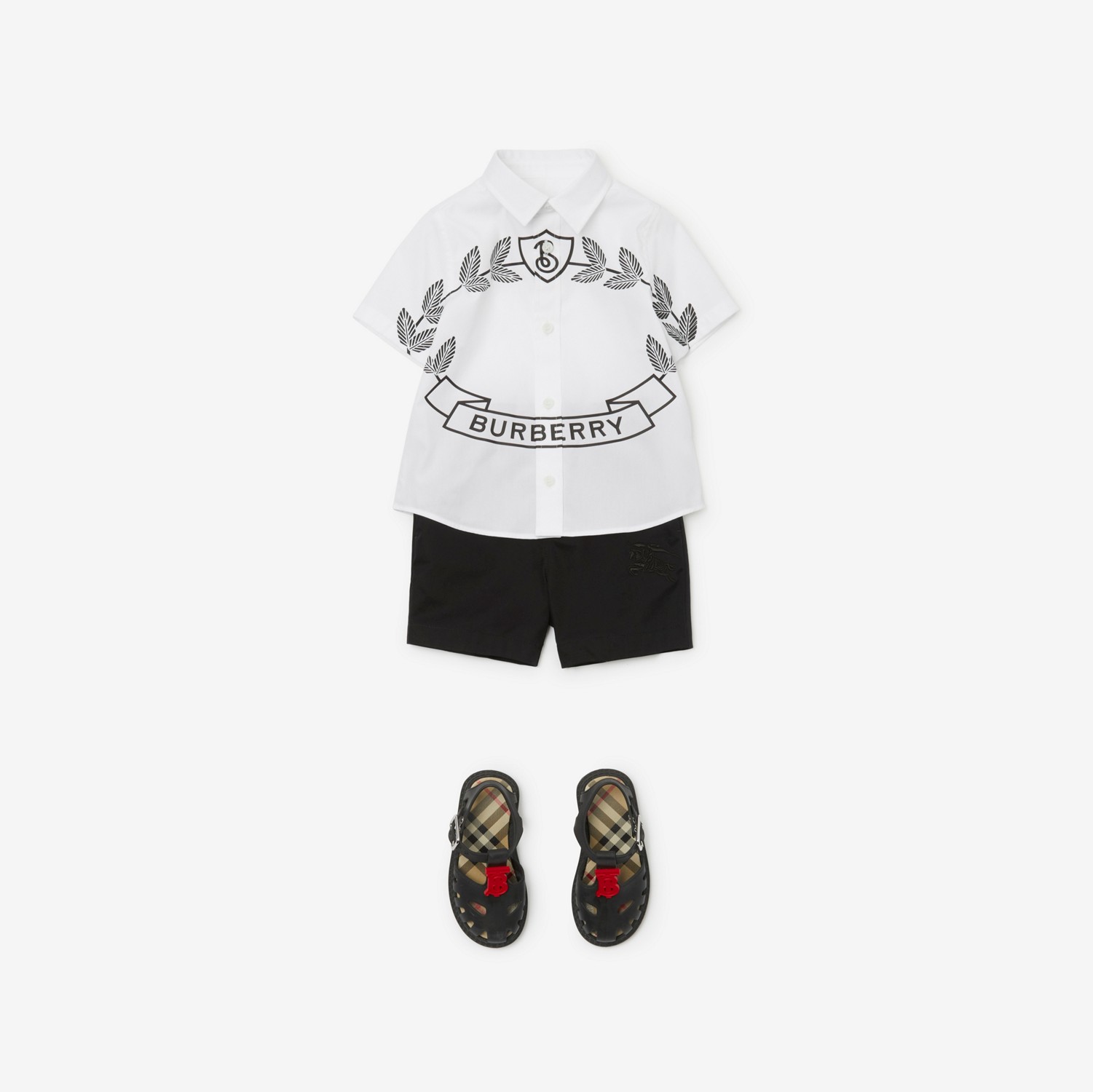 Camicia in cotone stretch con stemma con foglie di quercia (Bianco) - Bambini | Sito ufficiale Burberry®