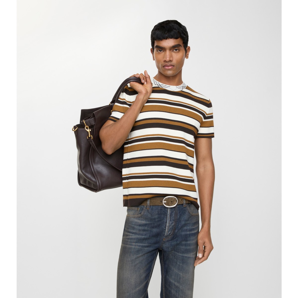  Check Striped Wool Blend T-shirt