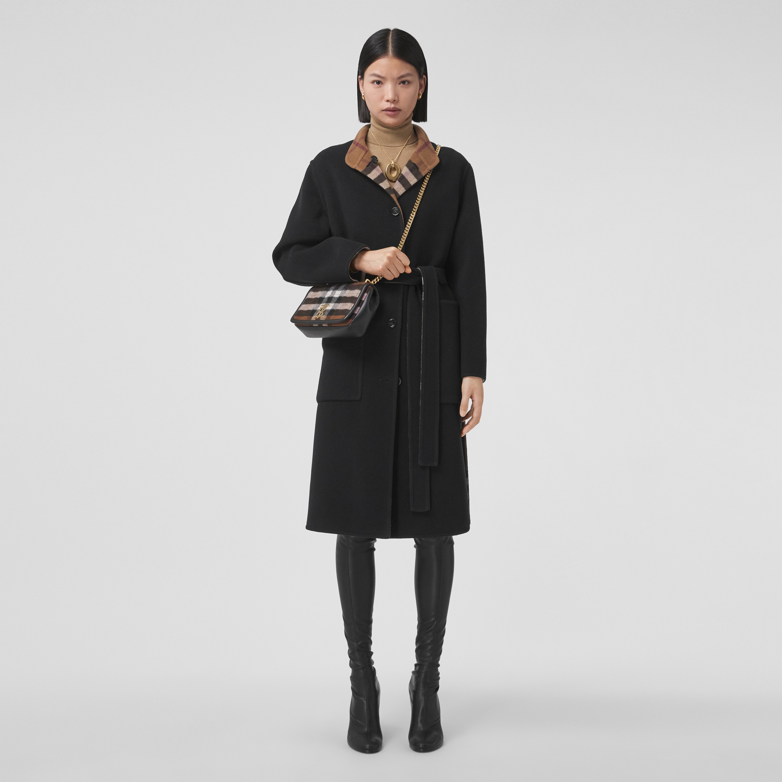 Reversible Check Wool Coat in Birch Brown - Women | Burberry® Official - 1