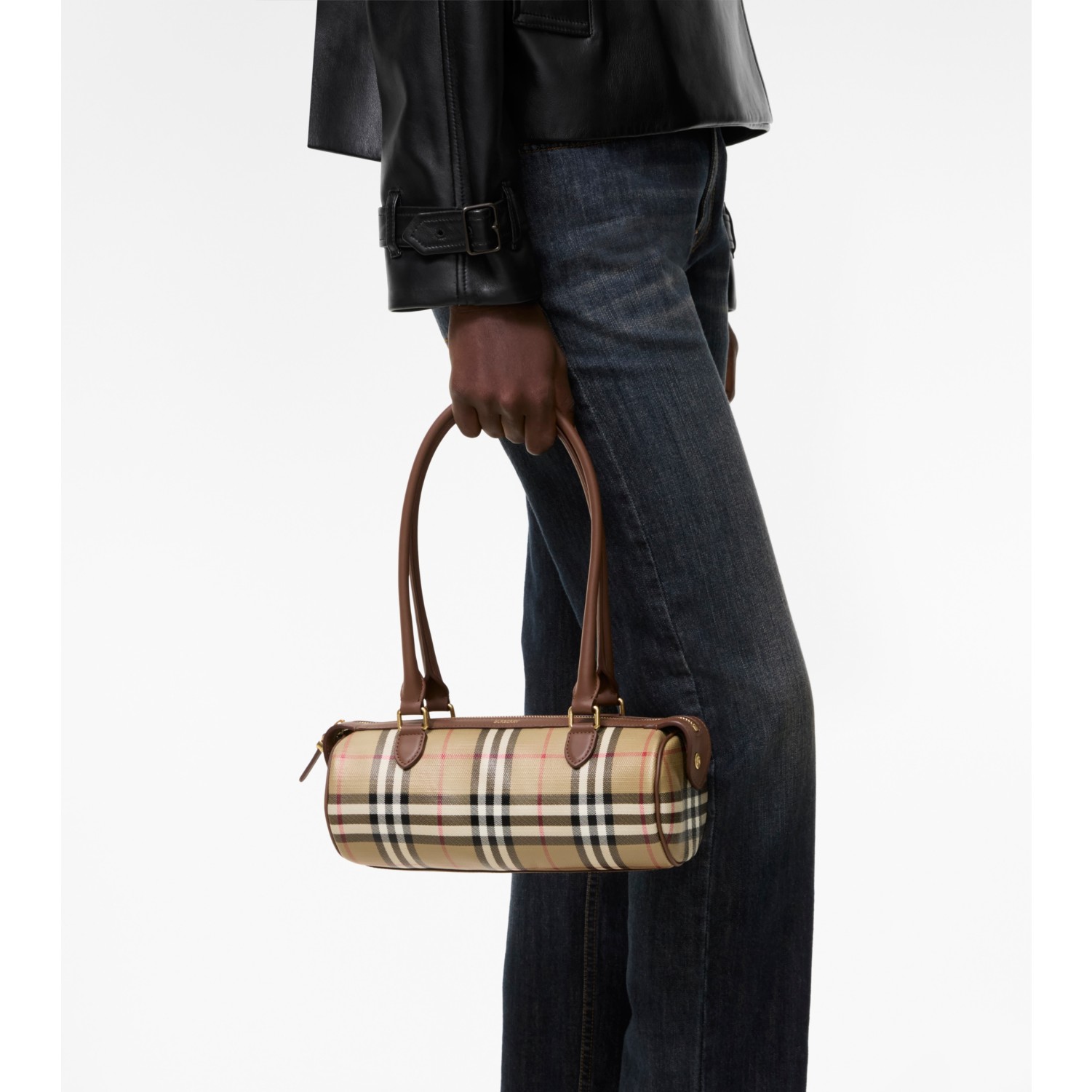 Mini Check Barrel Bag in Archive beige - Women | Burberry® Official