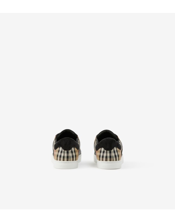 Sneakers en cuir, cuir velours et Check