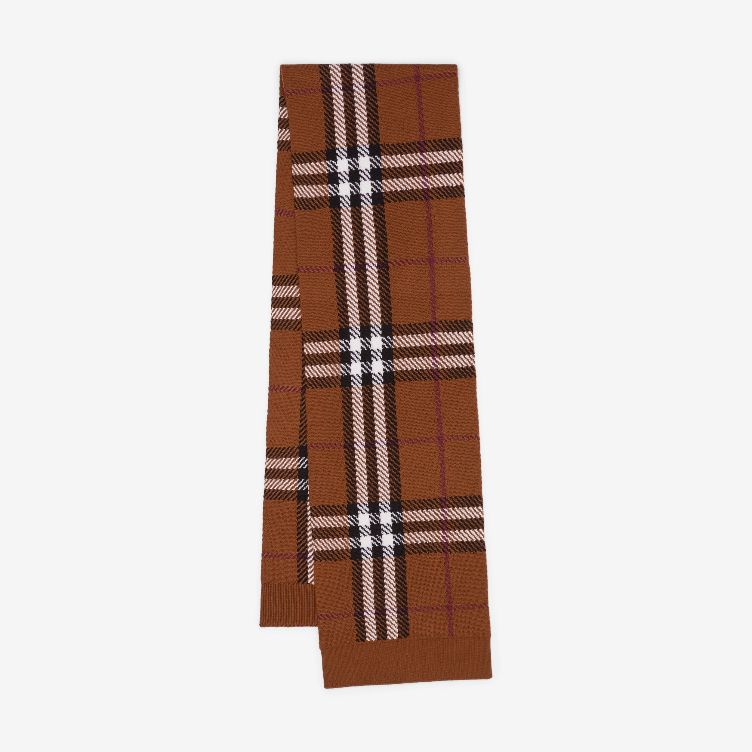 Check Wool Blend Knitted Scarf in Dark Birch Brown | Burberry® Official - 1