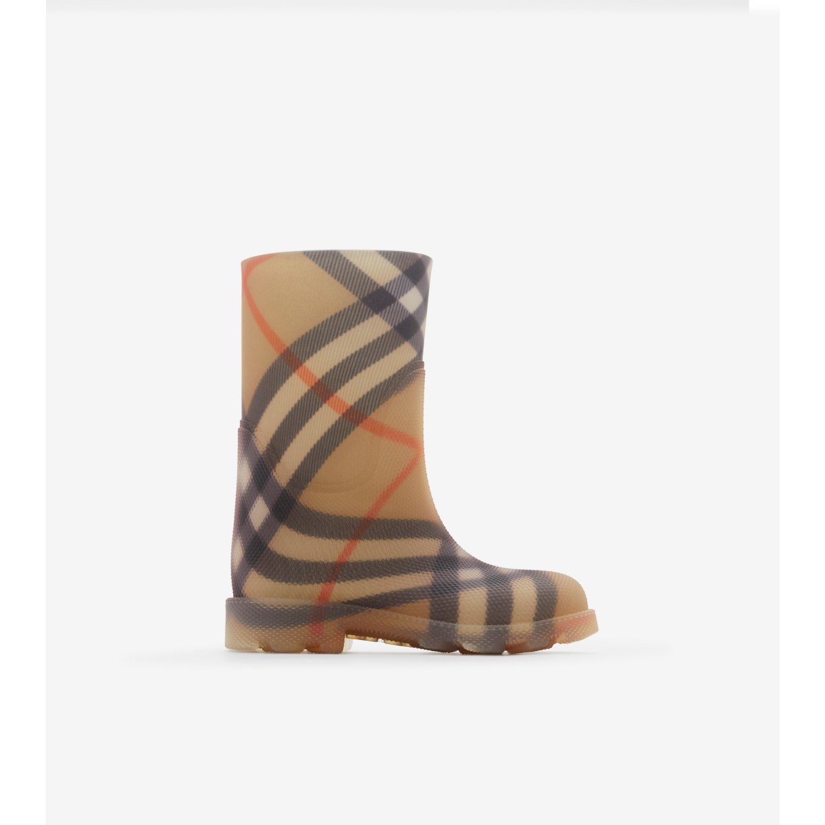 Shop Burberry Childrens Check Rubber Marsh High Boots In Sand