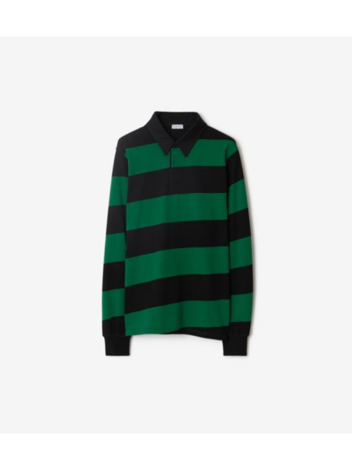 Shop Burberry Long-sleeve Striped Cotton Polo Shirt In Black