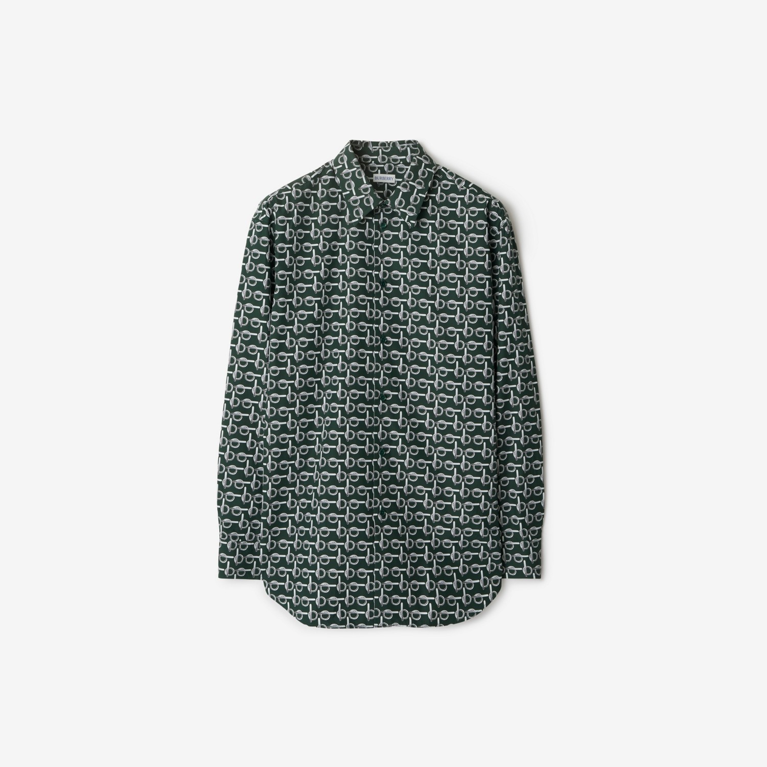 B Cotton Shirt in Silver/green - Men | Burberry® Official