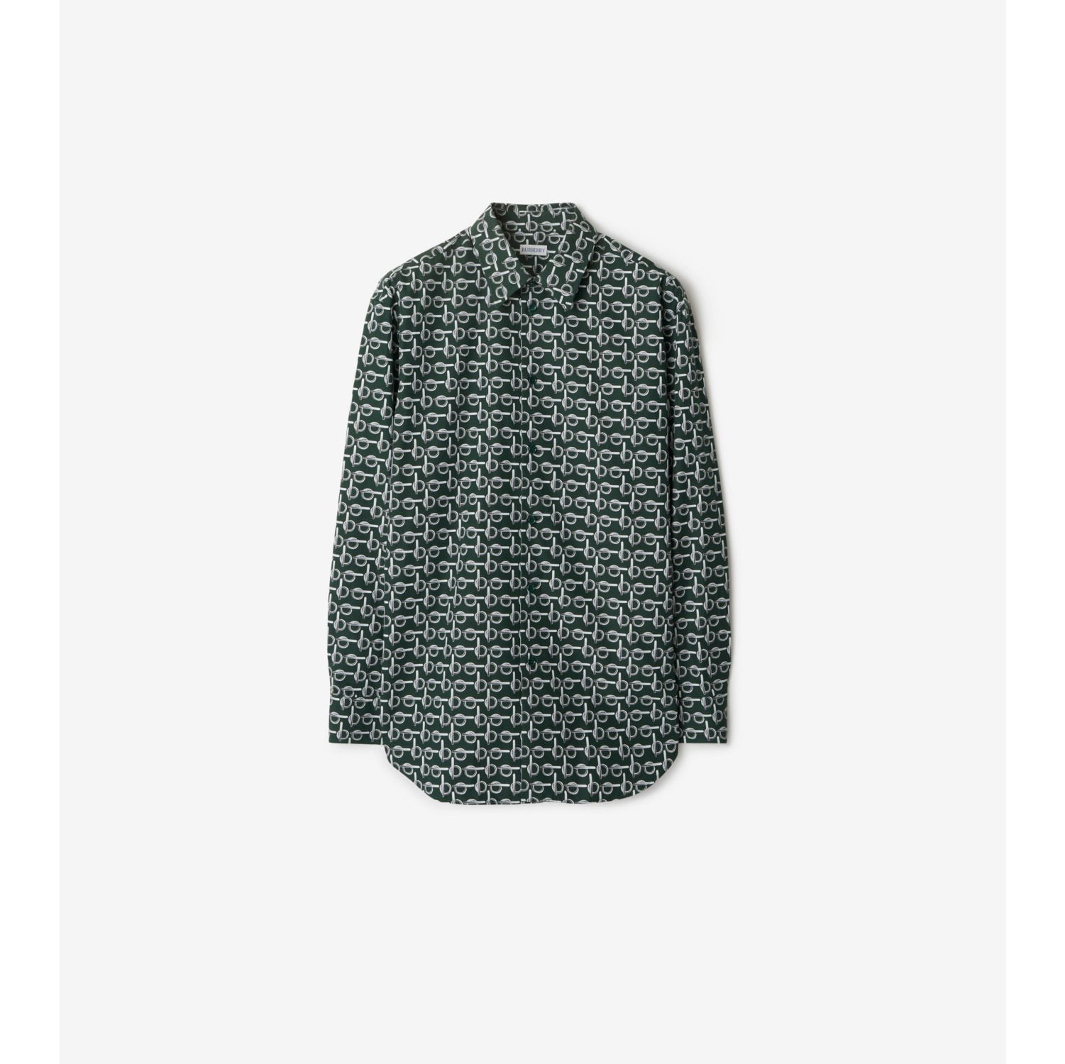 B Cotton Shirt in Silver/green - Men | Burberry® Official