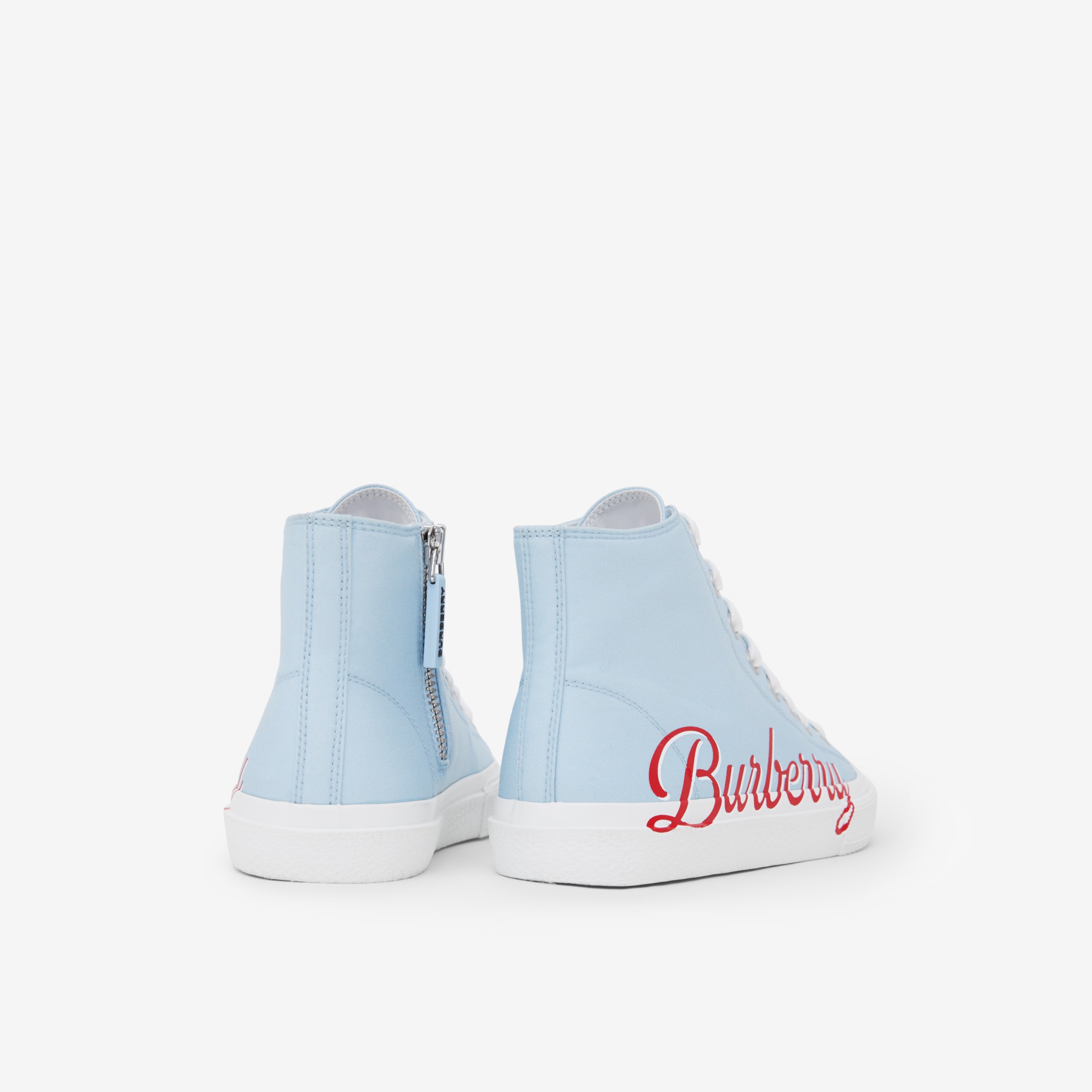 Logo Script Gabardine High-top Sneakers in Pale Blue - Children | Burberry® Official - 3