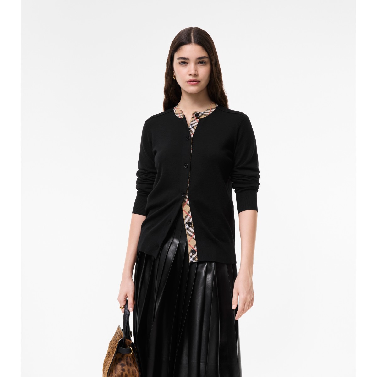  Check Trim Wool Cardigan