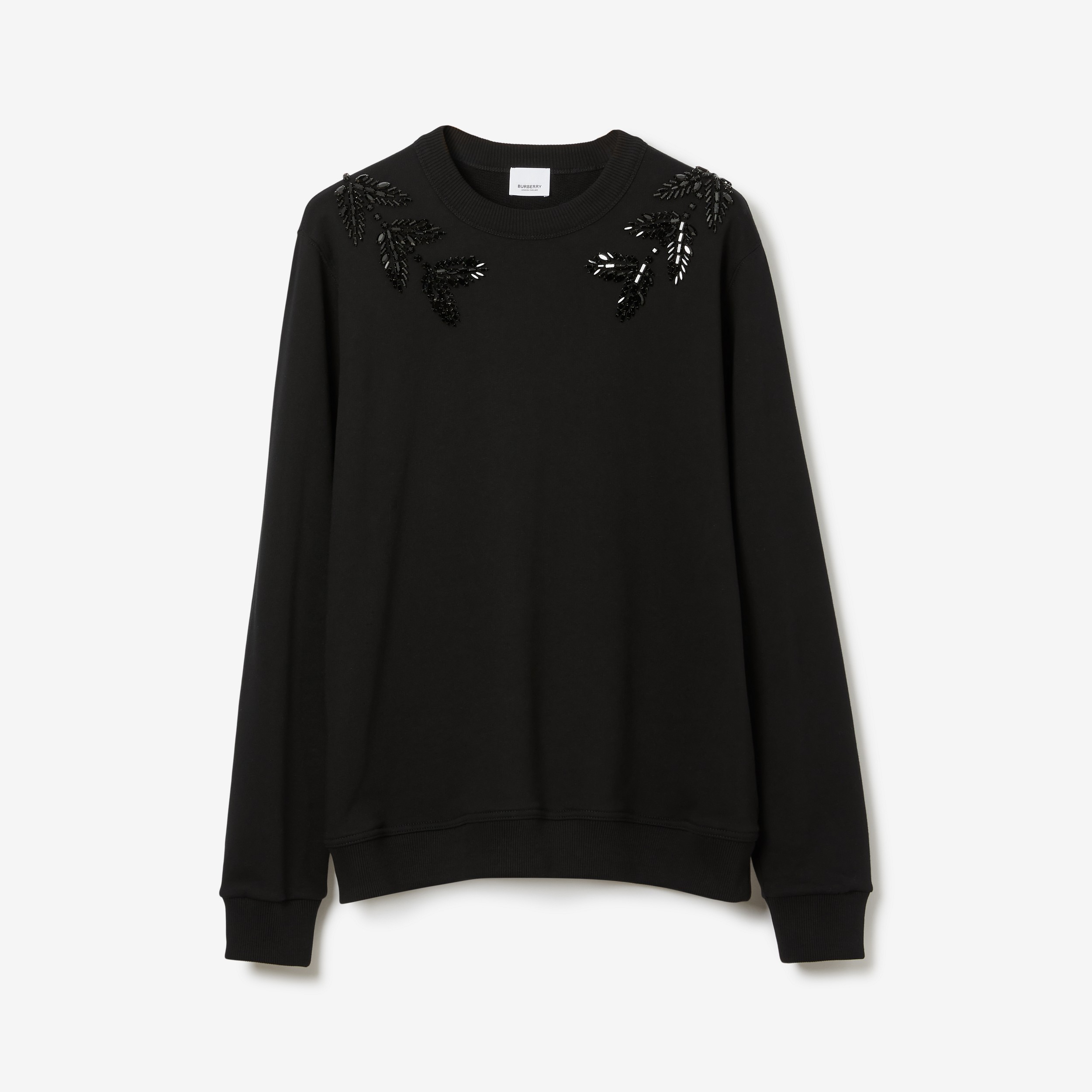 Sweat-shirt en coton avec emblème du Cavalier en cristal (Noir) - Homme | Site officiel Burberry® - 1