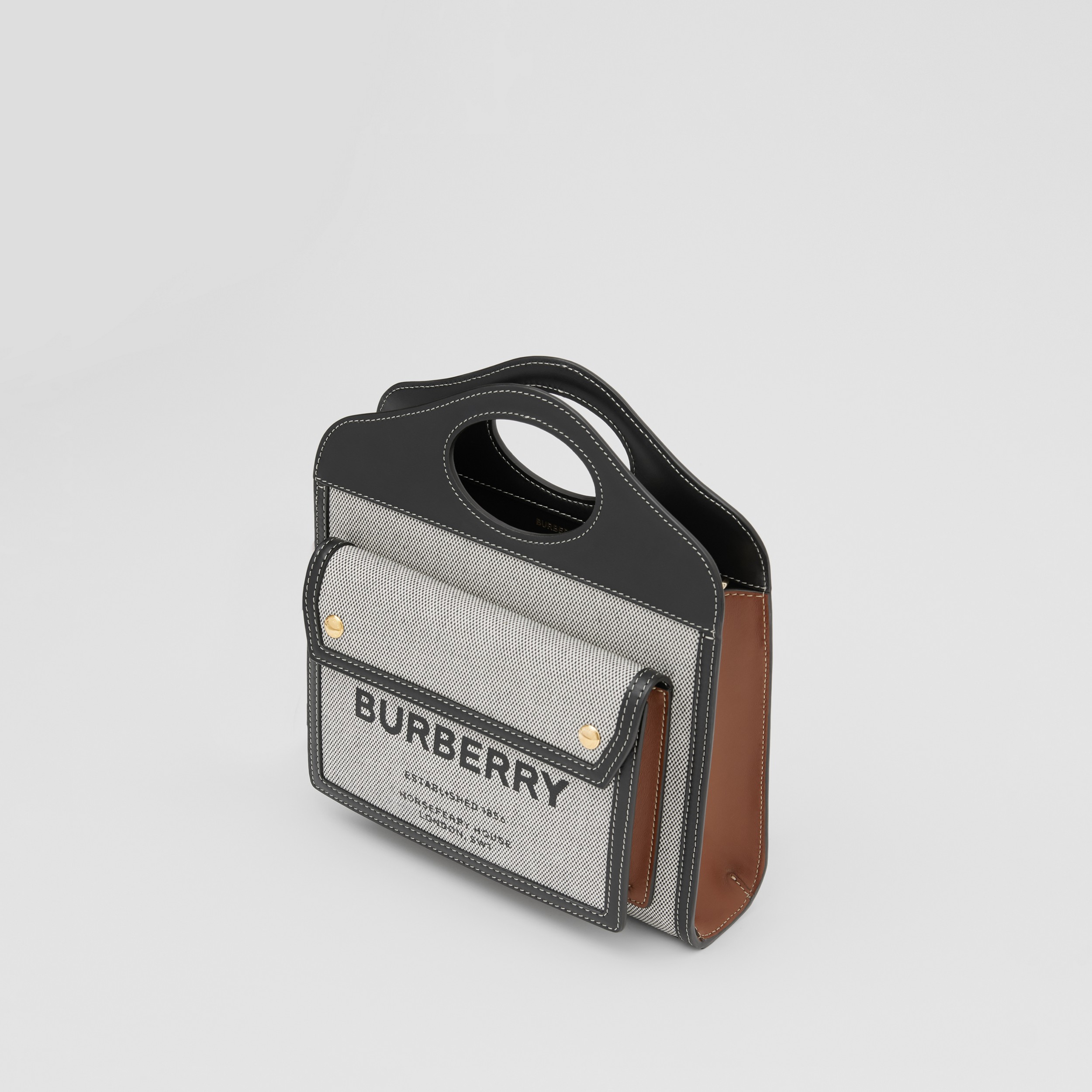 Pocket Bag im Miniformat aus Baumwollcanvas in Dreitonoptik und Leder (Schwarz/hellbraun) - Damen | Burberry® - 4